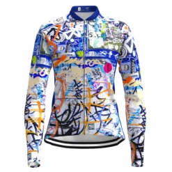 Women's Cycling Jersey Graffiti Funny Long Sleeve Bike Jersey Top with 3 Rear Pockets Mountain Bike MTB Road Bike Cycling Quick Dry Reflective Strips Back Pocket Moisture Wicking Sports Red Royal