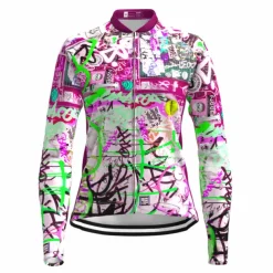 Women's Cycling Jersey Graffiti Funny Long Sleeve Bike Jersey Top with 3 Rear Pockets Mountain Bike MTB Road Bike Cycling Quick Dry Reflective Strips Back Pocket Moisture Wicking Sports Red Royal