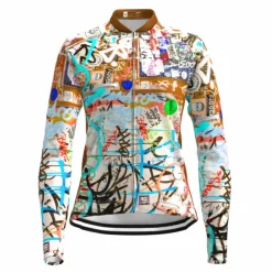 Women's Cycling Jersey Graffiti Funny Long Sleeve Bike Jersey Top with 3 Rear Pockets Mountain Bike MTB Road Bike Cycling Quick Dry Reflective Strips Back Pocket Moisture Wicking Sports Red Royal