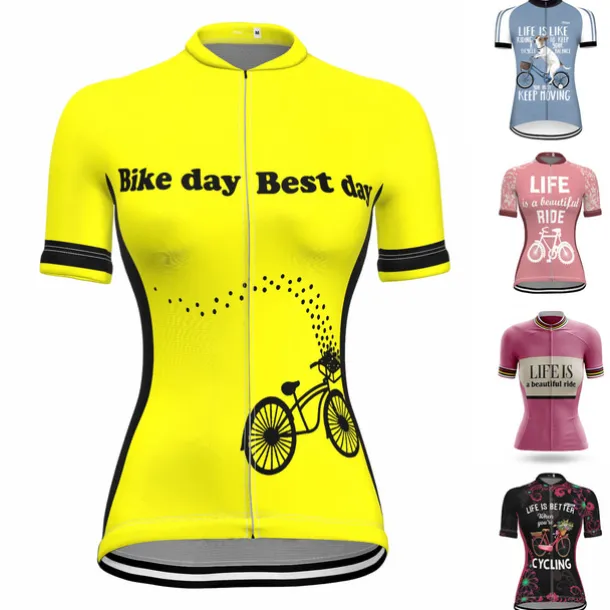 Women's Cycling Jersey Graphic Funny Short Sleeve Bike Jersey Top with 3 Rear Pockets Mountain Bike MTB Road Bike Cycling Quick Dry Reflective Strips Back Pocket Moisture Wicking Sports White+Pink