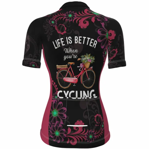 Women's Cycling Jersey Graphic Funny Short Sleeve Bike Jersey Top with 3 Rear Pockets Mountain Bike MTB Road Bike Cycling Quick Dry Reflective Strips Back Pocket Moisture Wicking Sports White+Pink