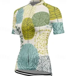 Women's Cycling Jersey Leaf Short Sleeve Bike Tee Tshirt Top with 3 Rear Pockets Mountain Bike MTB Road Bike Cycling Quick Dry Front Zipper Wicking Sports Khaki Clothing Apparel