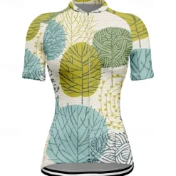 Women's Cycling Jersey Leaf Short Sleeve Bike Tee Tshirt Top with 3 Rear Pockets Mountain Bike MTB Road Bike Cycling Quick Dry Front Zipper Wicking Sports Khaki Clothing Apparel