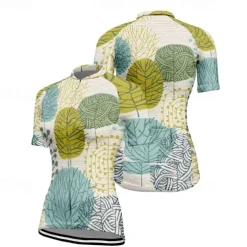 Women's Cycling Jersey Leaf Short Sleeve Bike Tee Tshirt Top with 3 Rear Pockets Mountain Bike MTB Road Bike Cycling Quick Dry Front Zipper Wicking Sports Khaki Clothing Apparel