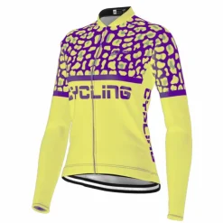 Women's Cycling Jersey Leopard Funny Long Sleeve Bike Jersey Top with 3 Rear Pockets Mountain Bike MTB Road Bike Cycling Quick Dry Reflective Strips Back Pocket Moisture Wicking Sports Black Yellow