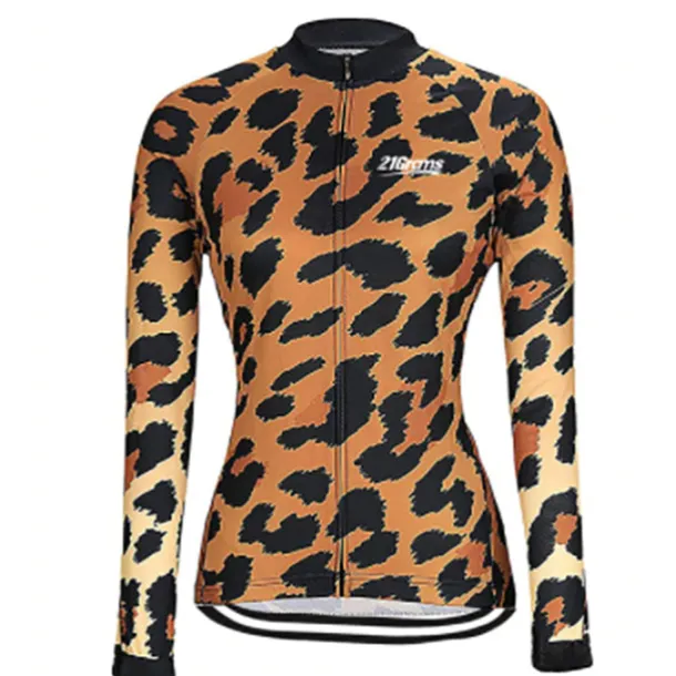 Women's Cycling Jersey Leopard Patterned Funny Long Sleeve Bike Jersey Top with 3 Rear Pockets Mountain Bike MTB Road Bike Cycling Thermal Warm Quick Dry Anatomic Design Reflective Strips Sports
