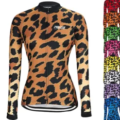 Women's Cycling Jersey Leopard Patterned Funny Long Sleeve Bike Jersey Top with 3 Rear Pockets Mountain Bike MTB Road Bike Cycling Thermal Warm Quick Dry Anatomic Design Reflective Strips Sports