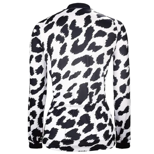 Women's Cycling Jersey Leopard Patterned Funny Long Sleeve Bike Jersey Top with 3 Rear Pockets Mountain Bike MTB Road Bike Cycling Thermal Warm Quick Dry Anatomic Design Reflective Strips Sports