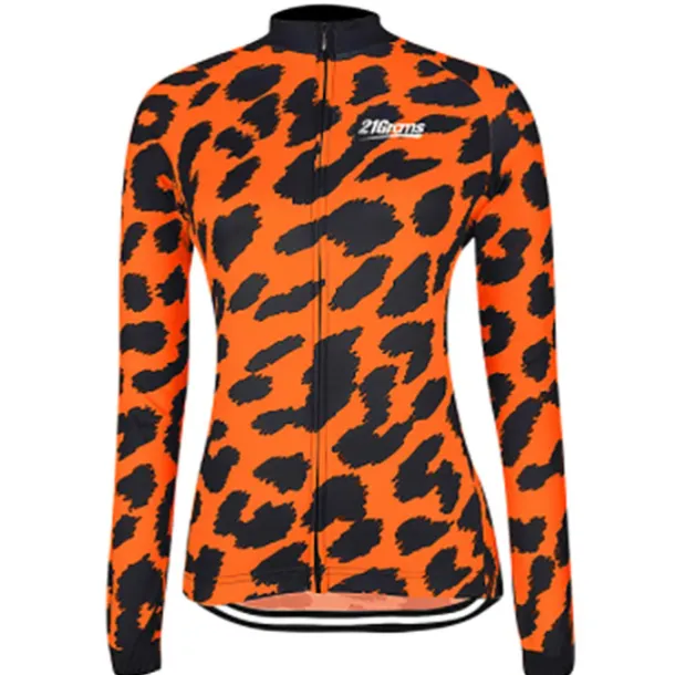 Women's Cycling Jersey Leopard Patterned Funny Long Sleeve Bike Jersey Top with 3 Rear Pockets Mountain Bike MTB Road Bike Cycling Thermal Warm Quick Dry Anatomic Design Reflective Strips Sports