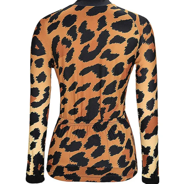 Women's Cycling Jersey Leopard Patterned Funny Long Sleeve Bike Jersey Top with 3 Rear Pockets Mountain Bike MTB Road Bike Cycling Thermal Warm Quick Dry Anatomic Design Reflective Strips Sports