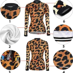 Women's Cycling Jersey Leopard Patterned Funny Long Sleeve Bike Jersey Top with 3 Rear Pockets Mountain Bike MTB Road Bike Cycling Thermal Warm Quick Dry Anatomic Design Reflective Strips Sports
