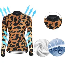 Women's Cycling Jersey Leopard Patterned Funny Long Sleeve Bike Jersey Top with 3 Rear Pockets Mountain Bike MTB Road Bike Cycling Thermal Warm Quick Dry Anatomic Design Reflective Strips Sports