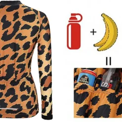 Women's Cycling Jersey Leopard Patterned Funny Long Sleeve Bike Jersey Top with 3 Rear Pockets Mountain Bike MTB Road Bike Cycling Thermal Warm Quick Dry Anatomic Design Reflective Strips Sports
