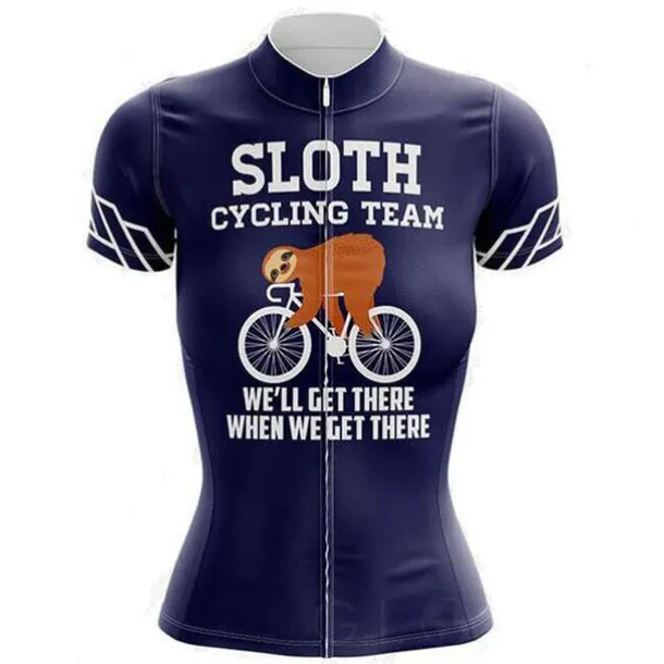 Women's Cycling Jersey Letter & Number Funny Sloth Short Sleeve Bike Jersey Top with 3 Rear Pockets Mountain Bike MTB Road Bike Cycling Quick Dry Reflective Strips Back Pocket Moisture Wicking Sports