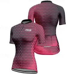 Women's Cycling Jersey Polka Dot Short Sleeve Bike Tee Tshirt Jersey with 3 Rear Pockets Mountain Bike MTB Quick Dry Anatomic Design Wicking Breathable Sports Pink Blue Dark Green Clothing Apparel
