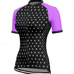 Women's Cycling Jersey Polka Dot Short Sleeve Bike Tee Tshirt Jersey with 3 Rear Pockets Mountain Bike MTB Quick Dry Anatomic Design Wicking Breathable Sports White Yellow Pink Clothing Apparel