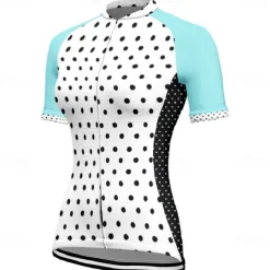 Women's Cycling Jersey Polka Dot Short Sleeve Bike Tee Tshirt Jersey with 3 Rear Pockets Mountain Bike MTB Quick Dry Anatomic Design Wicking Breathable Sports White Yellow Pink Clothing Apparel