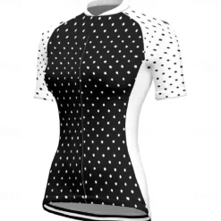 Women's Cycling Jersey Polka Dot Short Sleeve Bike Tee Tshirt Jersey with 3 Rear Pockets Mountain Bike MTB Quick Dry Anatomic Design Wicking Breathable Sports White Yellow Pink Clothing Apparel