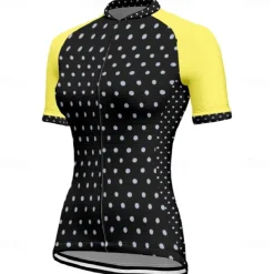 Women's Cycling Jersey Polka Dot Short Sleeve Bike Tee Tshirt Jersey with 3 Rear Pockets Mountain Bike MTB Quick Dry Anatomic Design Wicking Breathable Sports White Yellow Pink Clothing Apparel