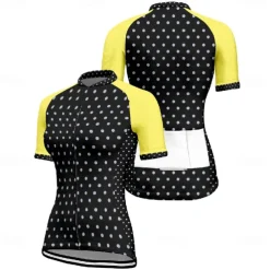 Women's Cycling Jersey Polka Dot Short Sleeve Bike Tee Tshirt Jersey with 3 Rear Pockets Mountain Bike MTB Quick Dry Anatomic Design Wicking Breathable Sports White Yellow Pink Clothing Apparel