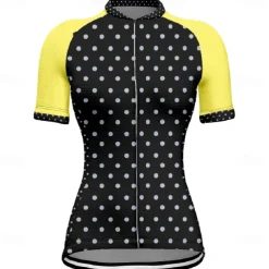 Women's Cycling Jersey Polka Dot Short Sleeve Bike Tee Tshirt Jersey with 3 Rear Pockets Mountain Bike MTB Quick Dry Anatomic Design Wicking Breathable Sports White Yellow Pink Clothing Apparel