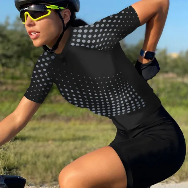Women's Cycling Jersey Polka Dot Patterned Short Sleeve Bike Jersey Top with 3 Rear Pockets Mountain Bike MTB Road Bike Cycling Quick Dry Soft Reflective Strips Back Pocket Sports Black Yellow Red