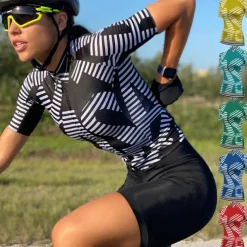 Women's Cycling Jersey Stripes Short Sleeve Bike Jersey Top with 3 Rear Pockets Mountain Bike MTB Road Bike Cycling Quick Dry Reflective Strips Back Pocket Moisture Wicking Sports Black Yellow Red