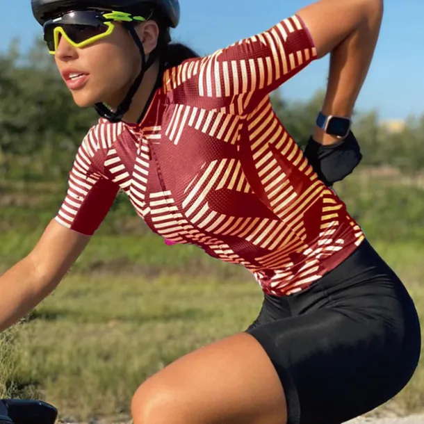 Women's Cycling Jersey Stripes Short Sleeve Bike Jersey Top with 3 Rear Pockets Mountain Bike MTB Road Bike Cycling Quick Dry Reflective Strips Back Pocket Moisture Wicking Sports Black Yellow Red