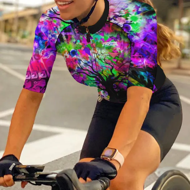Women's Cycling Jersey Tree Short Sleeve Bike Jersey Top with 3 Rear Pockets Mountain Bike MTB Road Bike Cycling Quick Dry Reflective Strips Back Pocket Moisture Wicking Sports Yellow Red Blue