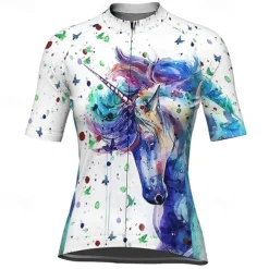 Women's Cycling Jersey Unicorn Short Sleeve Bike Jersey Top with 3 Rear Pockets Mountain Bike MTB Road Bike Cycling Quick Dry Reflective Strips Back Pocket Moisture Wicking Sports White Blue Purple