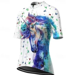 Women's Cycling Jersey Unicorn Short Sleeve Bike Jersey Top with 3 Rear Pockets Mountain Bike MTB Road Bike Cycling Quick Dry Reflective Strips Back Pocket Moisture Wicking Sports White Blue Purple