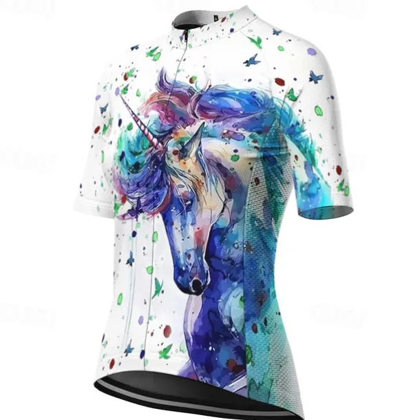 Women's Cycling Jersey Unicorn Short Sleeve Bike Jersey Top with 3 Rear Pockets Mountain Bike MTB Road Bike Cycling Quick Dry Reflective Strips Back Pocket Moisture Wicking Sports White Blue Purple