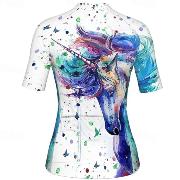 Women's Cycling Jersey Unicorn Short Sleeve Bike Jersey Top with 3 Rear Pockets Mountain Bike MTB Road Bike Cycling Quick Dry Reflective Strips Back Pocket Moisture Wicking Sports White Blue Purple