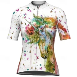 Women's Cycling Jersey Unicorn Short Sleeve Bike Jersey Top with 3 Rear Pockets Mountain Bike MTB Road Bike Cycling Quick Dry Reflective Strips Back Pocket Moisture Wicking Sports White Blue Purple