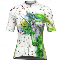 Women's Cycling Jersey Unicorn Short Sleeve Bike Jersey Top with 3 Rear Pockets Mountain Bike MTB Road Bike Cycling Quick Dry Reflective Strips Back Pocket Moisture Wicking Sports White Blue Purple