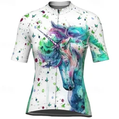 Women's Cycling Jersey Unicorn Short Sleeve Bike Jersey Top with 3 Rear Pockets Mountain Bike MTB Road Bike Cycling Quick Dry Reflective Strips Back Pocket Moisture Wicking Sports White Blue Purple