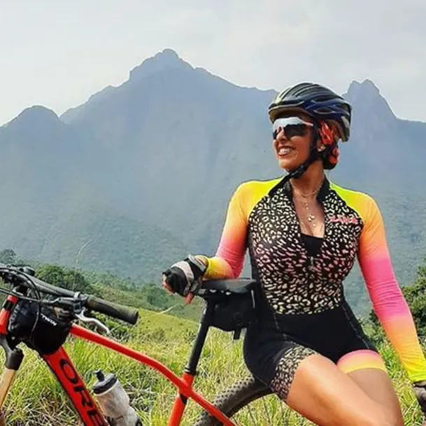 Women's Cycling Jersey with Shorts Triathlon Tri Suit Long Sleeve Mountain Bike MTB Road Bike Cycling Winter Black Orange Red Patchwork Bike Clothing Suit Breathable Quick Dry Back Pocket Sweat