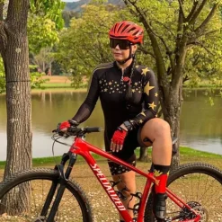 Women's Cycling Jersey with Shorts Triathlon Tri Suit Long Sleeve Mountain Bike MTB Road Bike Cycling Winter Black Orange Red Patchwork Bike Clothing Suit Breathable Quick Dry Back Pocket Sweat