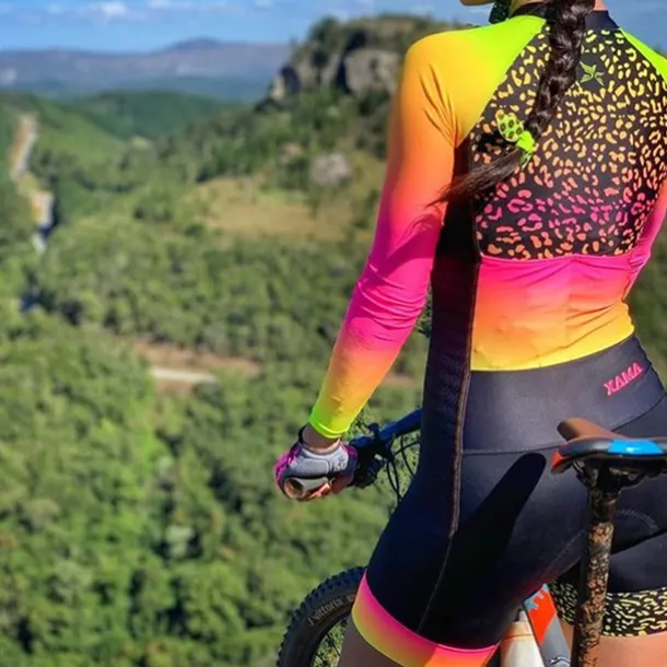 Women's Cycling Jersey with Shorts Triathlon Tri Suit Long Sleeve Mountain Bike MTB Road Bike Cycling Winter Black Orange Red Patchwork Bike Clothing Suit Breathable Quick Dry Back Pocket Sweat