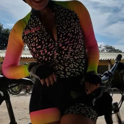 Women's Cycling Jersey with Shorts Triathlon Tri Suit Long Sleeve Mountain Bike MTB Road Bike Cycling Winter Black Orange Red Patchwork Bike Clothing Suit Breathable Quick Dry Back Pocket Sweat