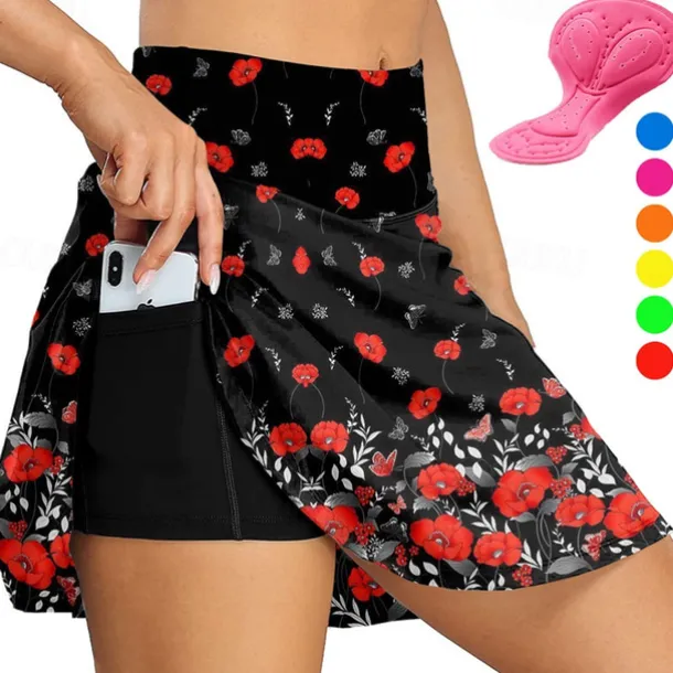 Women's Cycling Skort Skirt Bike Skirt Bottoms Race Fit Mountain Bike MTB Road Bike Cycling Sports Graphic Floral Botanical 3D Pad Cycling Breathable Quick Dry Dark Pink Black Spandex Clothing Apparel