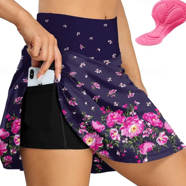 Women's Cycling Skort Skirt Bike Skirt Bottoms Race Fit Mountain Bike MTB Road Bike Cycling Sports Graphic Floral Botanical 3D Pad Cycling Breathable Quick Dry Dark Pink Black Spandex Clothing Apparel