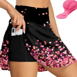 Women's Cycling Skort Skirt Bike Skirt Bottoms Race Fit Mountain Bike MTB Road Bike Cycling Sports Graphic Floral Botanical 3D Pad Cycling Breathable Quick Dry Dark Pink Black Spandex Clothing Apparel