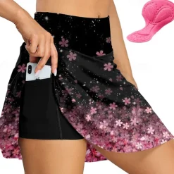 Women's Cycling Skort Skirt Bike Skirt Bottoms Race Fit Mountain Bike MTB Road Bike Cycling Sports Graphic Floral Botanical 3D Pad Cycling Breathable Quick Dry Dark Pink Black Spandex Clothing Apparel