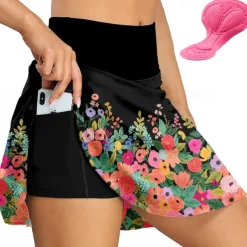 Women's Cycling Skort Skirt Bike Skirt Bottoms Race Fit Mountain Bike MTB Road Bike Cycling Sports Graphic Floral Botanical 3D Pad Cycling Breathable Quick Dry Dark Pink Black Spandex Clothing Apparel