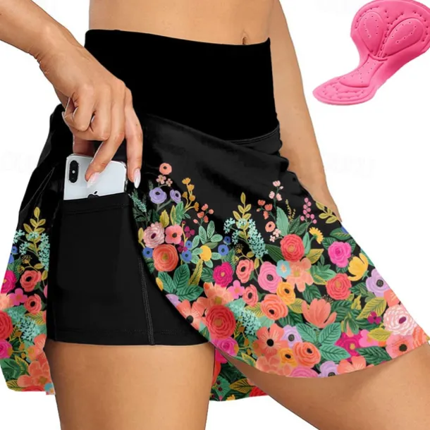 Women's Cycling Skort Skirt Bike Skirt Bottoms Race Fit Mountain Bike MTB Road Bike Cycling Sports Graphic Floral Botanical 3D Pad Cycling Breathable Quick Dry Dark Pink Black Spandex Clothing Apparel