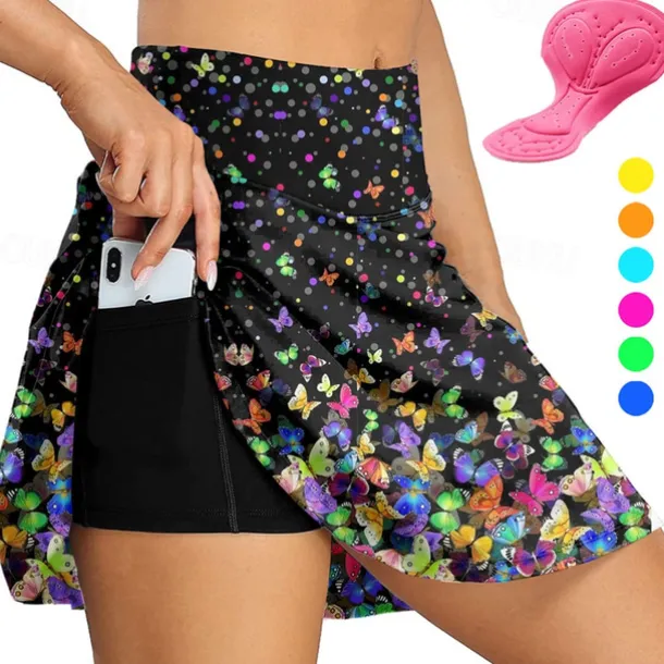 Women's Cycling Skort Skirt Bike Skirt Bottoms Race Fit Mountain Bike MTB Road Bike Cycling Sports Graphic Butterfly 3D Pad Cycling Breathable Quick Dry Yellow Light Green Spandex Clothing Apparel