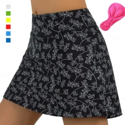 Women's Cycling Skort Skirt Bike Skirt Bottoms Mountain Bike MTB Road Bike Cycling Sports Floral Botanical 3D Pad Cycling Breathable Quick Dry Black Red Spandex Clothing Apparel Bike Wear