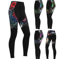 Women's Cycling Tights Bike Pants Tights Mountain Bike MTB Road Bike Cycling Sports Graphic Floral Botanical Ugly Christmas Thermal Warm 3D Pad Breathable Quick Dry Black Red Clothing Apparel Bike