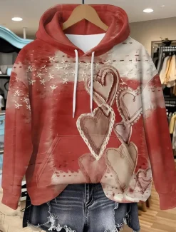 Women's 3D Print Pullover Hoodie Sweatshirt Graphic Casual Long Sleeve Hooded Regular Tops Party Evening Wear Street Dailywear Pink Red Purple Gray Spring Fall Winter